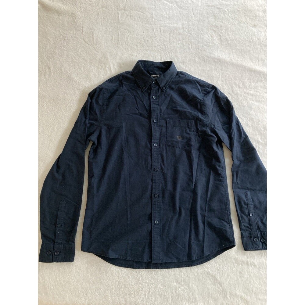Express Men's Button Down Long Sleeve Top Size Small Solid Navy Blue Stretch